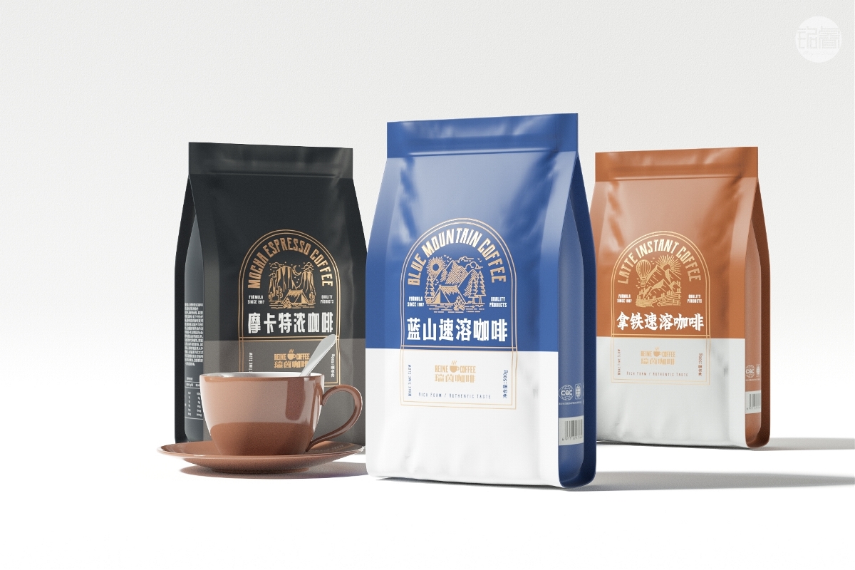 摩卡咖啡蓝山咖啡拿铁咖啡包装袋设计固体饮料包装设计©刘益铭原创作品